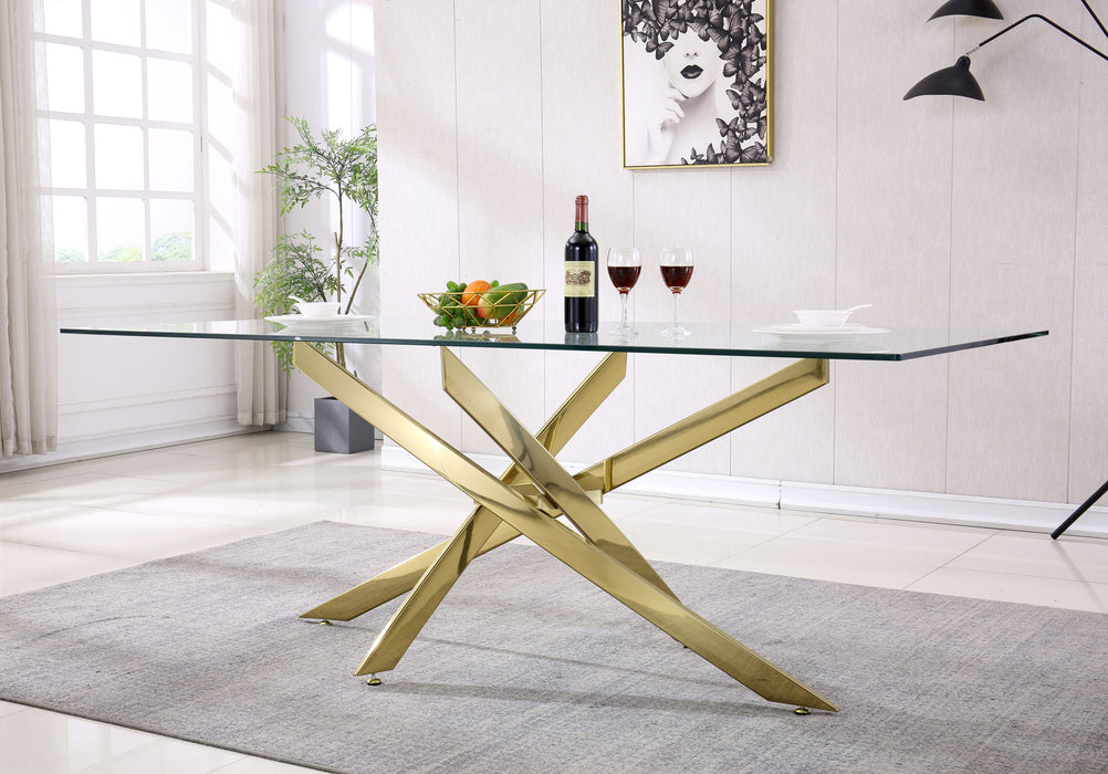 Modern Tempered Glass Top Dining Table, Gold Mirrored Finish