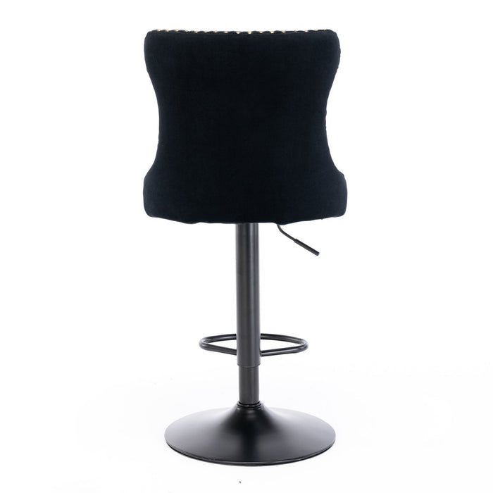 Swivel Velvet Barstools AdjUSAtble Seat Height From 25 - 33", Modern Upholstered Bar Stools With Backs Comfortable Tufted For Home Pub And Kitchen Island (Black, (Set of 2)