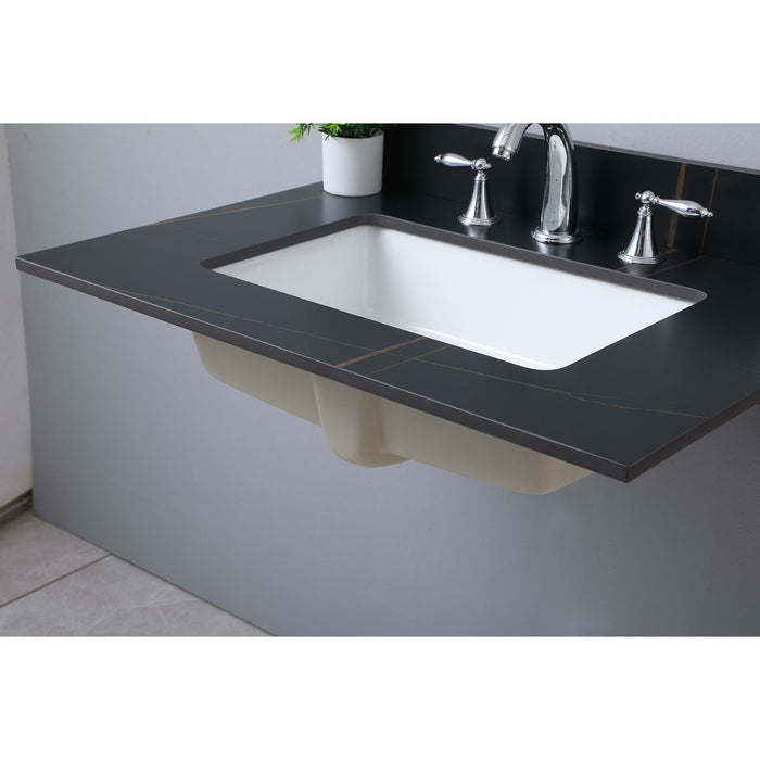 Montary 31" Sintered Stone Bathroom Vanity Top Black Gold Color With Undermount Ceramic Sink And Three Faucet Hole With Backsplash