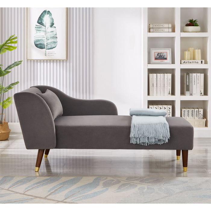 Modern Chaise Lounge Chair Velvet Upholstery (Grey)