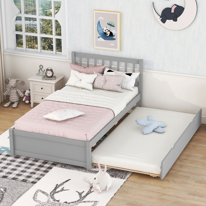 Modern Design Wooden Twin Size Platform Bed Frame With Trundle For Grey Color