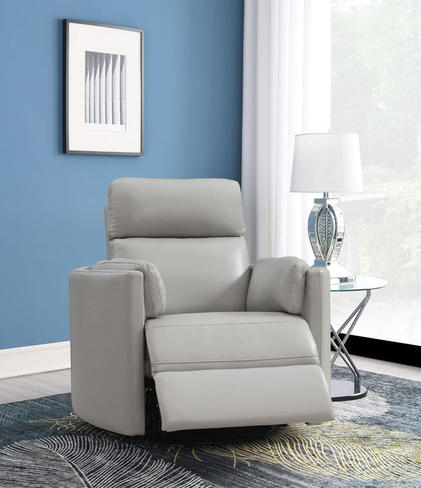 Acme Sagen Glider Recliner With Swivel, Gray Leather Aire