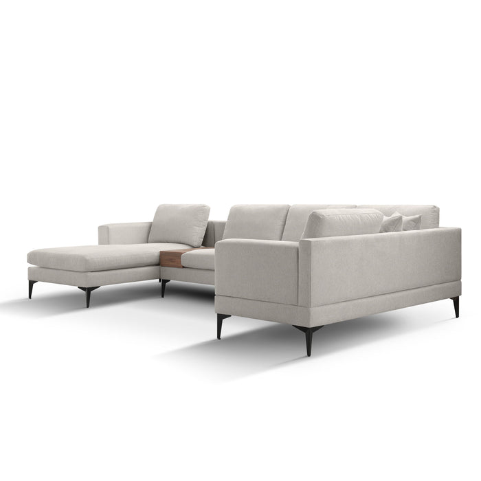 3 Piece U-Shape Upholstered Sectional Couch Sofa Set With 1 Two Seat Sofas 1 Two Seat Armless Sofa 1 Chaise And 1 Small Coffee Table With Drawers, With Reversible Chaise Lounge, Texture Champange
