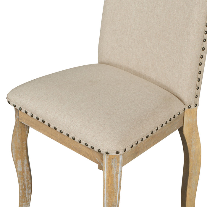 Trexm (Set of 4) Dining Chairs Wood Upholstered Fabirc Dining Room Chairs With Nailhead (Natural Wood Wash)