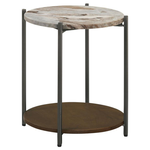 Noemie - Round Accent Table With Marble Top - White And Gunmetal Unique Piece Furniture