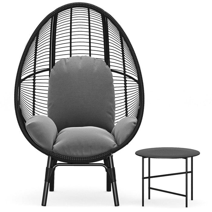 Patio PE Wicker Egg Chair Model 2 With Black Color Rattan Grey Cushion And Side Table
