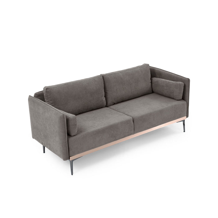 Modern Sofa 3 Seat Couch With Stainless Steel Trim And Metal Legs For Living Room, Grey