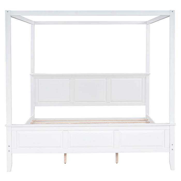 King Size Canopy Platform Bed With Headboard And Footboard, With Slat Support Leg White