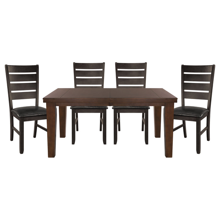 Contemporary Dark Oak Finish Dining 5 Pieces Set Table Self-Storing Leaf And 4 Side Chairs Solid Clean Lines Design Furniture