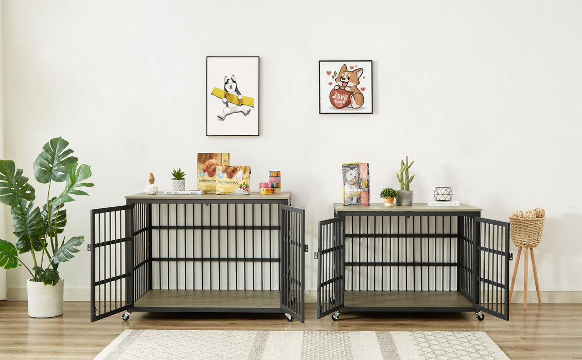 Furniture Style Dog Crate Wrought Iron Frame Door With Side Openings - Grey