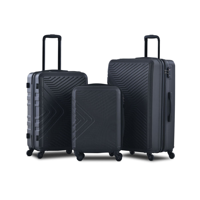 3 Piece Luggage Sets ABS Lightweight Suitcase With Two Hooks, Spinner Wheels, Tsa Lock, (20 / 24 / 28) Black