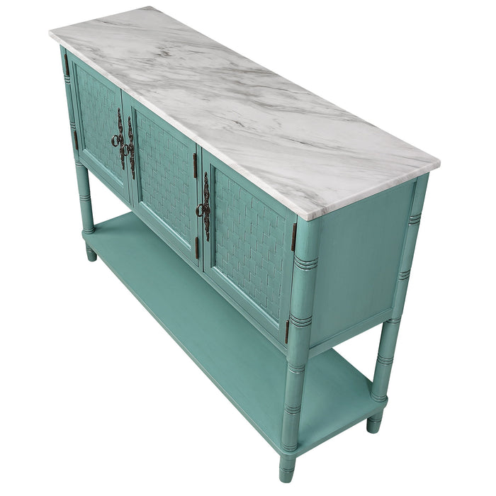 Entryway Table With Artificial Stone Look Tabletop, 47'' Farmhouse & Modern Console Table With Storage, Rustic Sofa Table With Open Shelf For Entry Way, Hallway, Living Room, Green