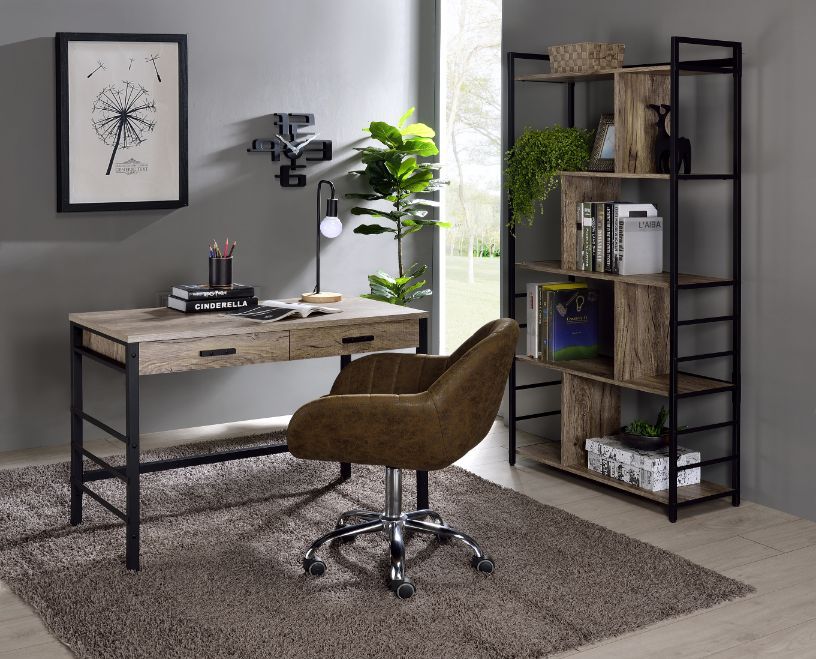 Disho - Desk - Light Weathered Oak & Black Finish Unique Piece Furniture