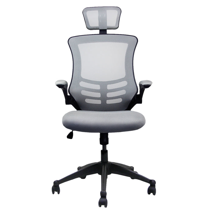 Techni Mobili Modern High Back Mesh Executive Office Chair With Headrest And Flip Up Arms, Silver Gray