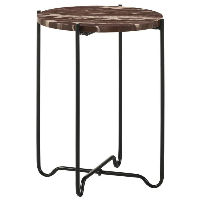 Latifa - Round Accent Table With Marble Top - Red And Black Unique Piece Furniture