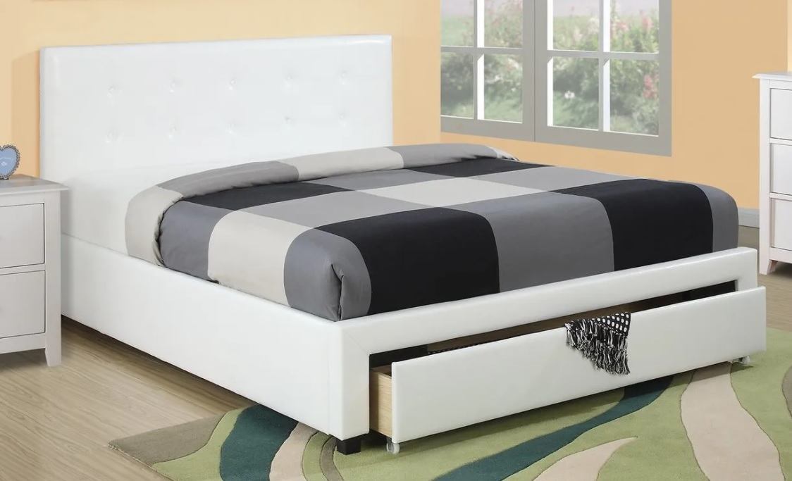 Bedroom Furniture White Storage Under Bed Full Size Bed Faux Leather Upholstered