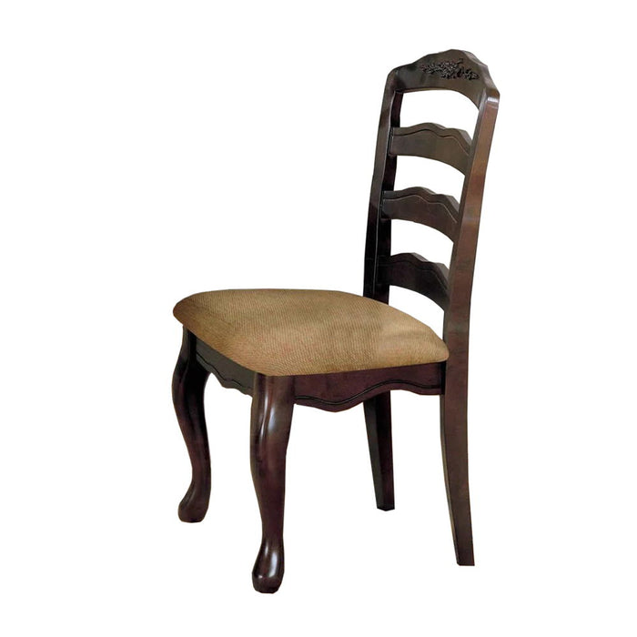 (Set of 2) Fabric Padded Seat Dining Chairs In Dark Walnut And Tan