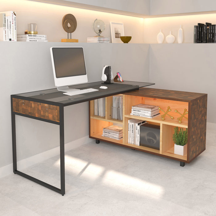 Techni Mobili Shape Corner Desk With Multiple Storage, Oak