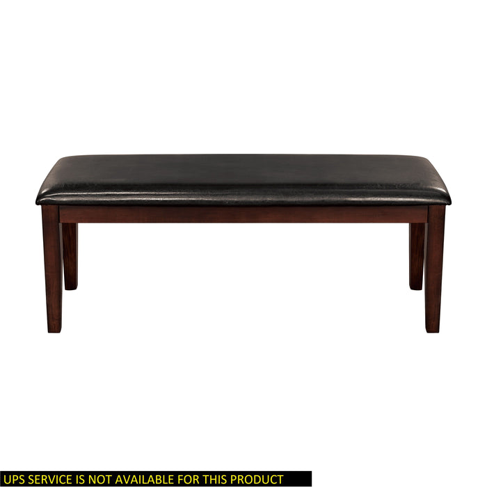 Classic Cherry Finish Wood Frame Bench 1 Piece Fabric Upholstered Seat Dining Furniture