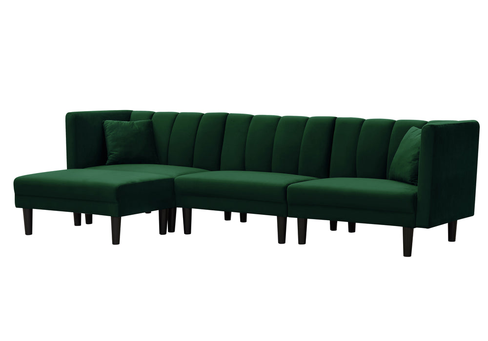 Reversible Sectional Sofa Sleeper With 2 Pillows Dark Green Velvet