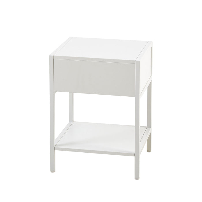 Rattan End Table With Drawer, Modern Nightstand, Metal Legs, Side Table For Living Room, Bedroom (Set of 2) White