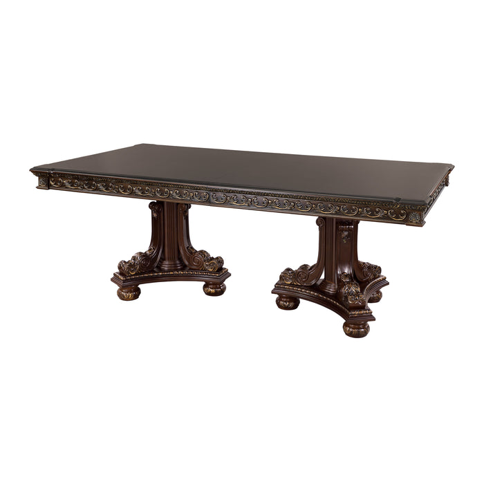 Formal Traditional Dining Table 1 Piece Dark Cherry Finish With Gold Tipping 2 Extension Leaves Cherry Veneer Wooden Dining Room Furniture