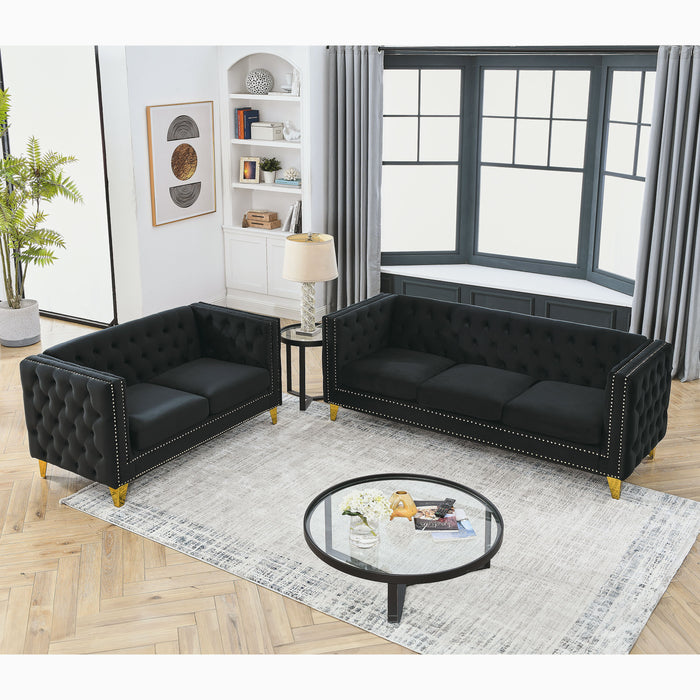 3 Seater / 2 Seater Combination Sofa Black Velvet