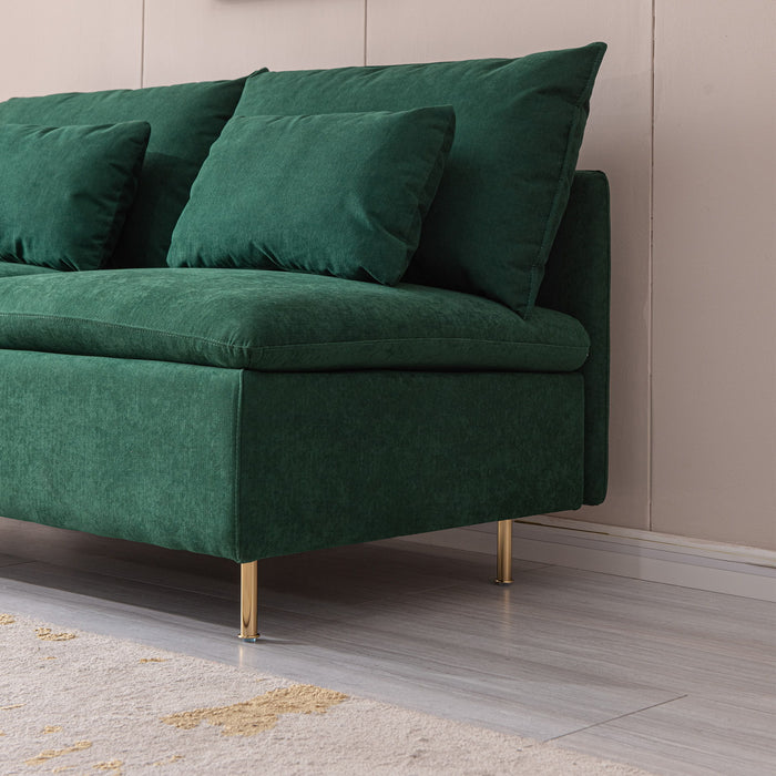 Modern Armless Loveseat Couch, Armless Settee Bench, Emerald Cotton Linen