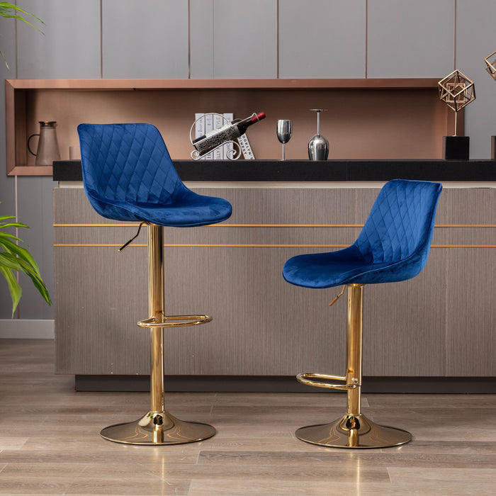 (Set of 2) Bar Stools, With Chrome Footrest And Base Swivel Height Adjustable Mechanical Lifting Velvet And Golden Leg Simple Bar Stool - Navy Blue