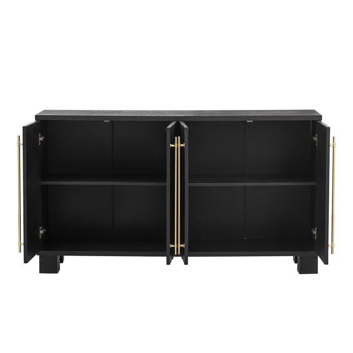 Trexm Wood Traditional Style Sideboard With Adjustable Shelves And Gold Handles For Kitchen, Dining Room And Living Room (Black)