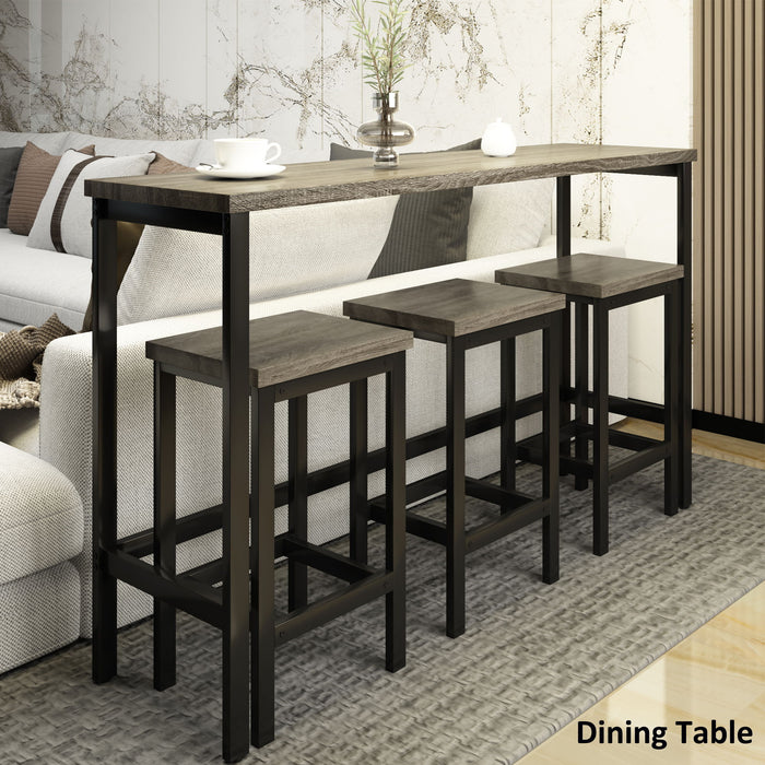 Topmax Counter Height Extra Long Dining Table Set With 3 Stools Pub Kitchen Set Side Table With Footrest, Gray