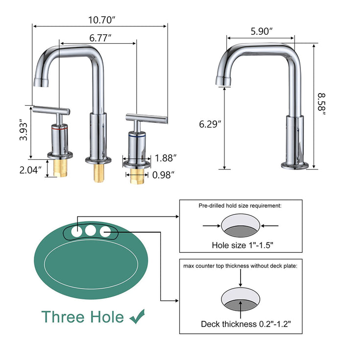8" Widespread Double Handle Bathroom Faucet With Pop Up Drain In Chrome