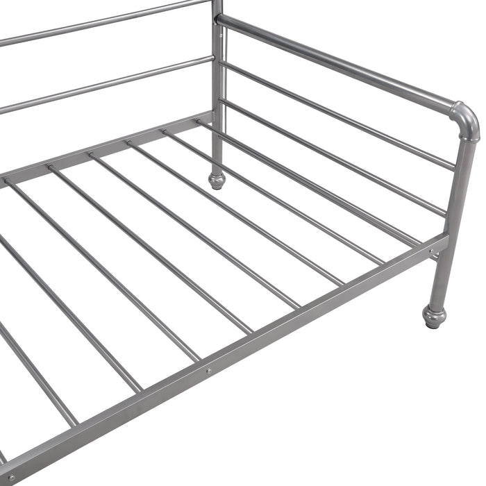 Twin Size Daybed With Adjustable Trundle, Pop Up Trundle, Silver