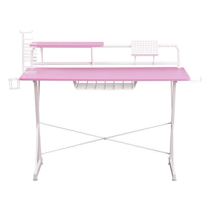 Techni Sport Ts-200 Carbon Computer Gaming Desk With Shelving, Pink