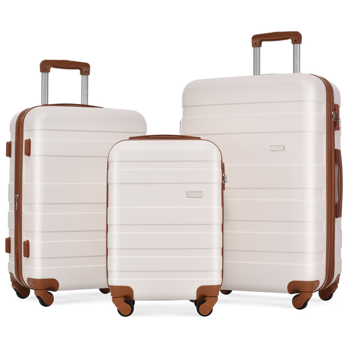 Luggage Sets New Model Expandable Abs Hardshell 3 Pieces Clearance Luggage Hardside Lightweight Durable Suitcase Sets Spinner Wheels Suitcase With Tsa Lock 20''24''28'' (Pink And Brown)