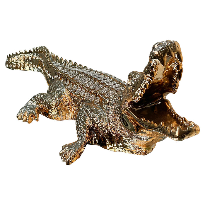 Ambrose Diamond Encrusted Gold Plated Crocodile (25" X 9"W X 7. 5"H)