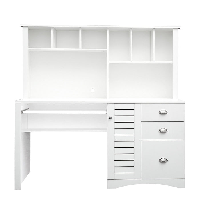 Home Office Computer Desk With Hutch, Antiqued White Finish - White