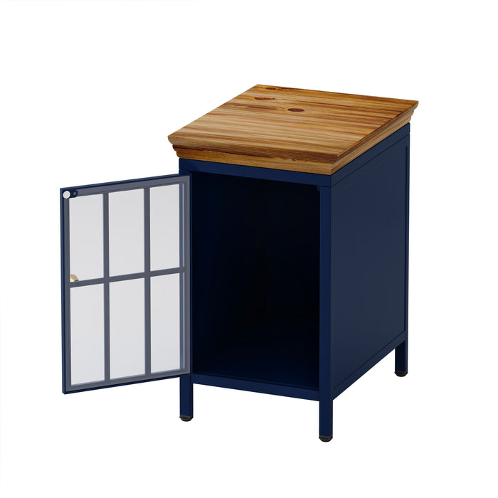 Nightstand With Storage Cabinet & Solid Wood Tabletop, Bedside Table, Sofa Side Coffee Table For Bedroom, Living Room, Dark Blue (Set Of Two Pieces)