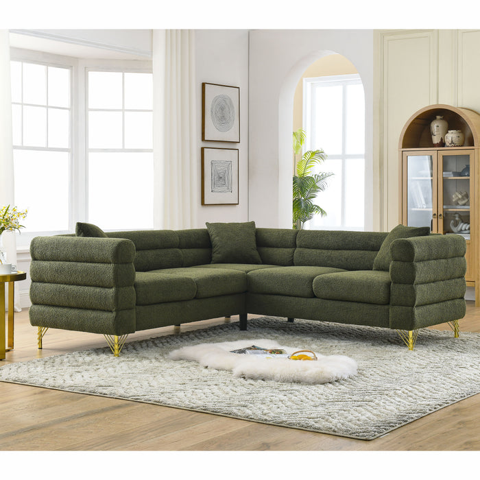 Oversized Corner Sofa Covers, L-Shaped Sectional Couch, 5-Seater Corner Sofas With 3 Cushions For Living Room, Bedroom, Apartment, Office - Green