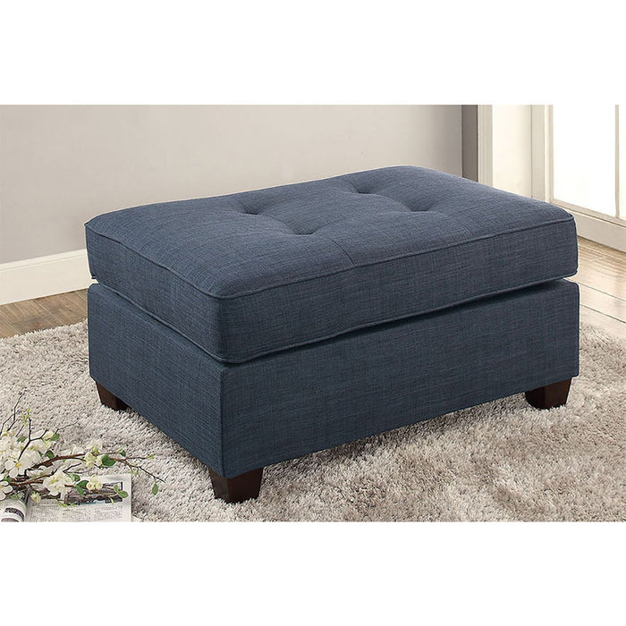Fabric Cocktail Ottoman With Button Tufted Seat In Dark Blue