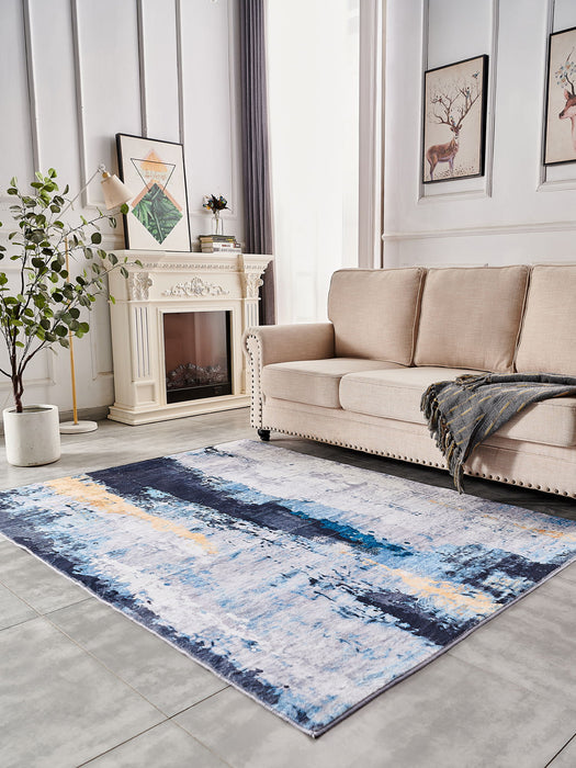 Zara Collection Abstract Design Gray Blue Yellow Machine Washable Super Soft Area Rug - Multicolor