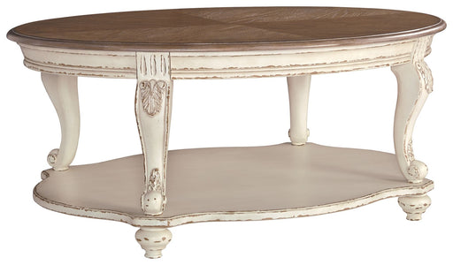 Realyn - White / Brown - Oval Cocktail Table Unique Piece Furniture