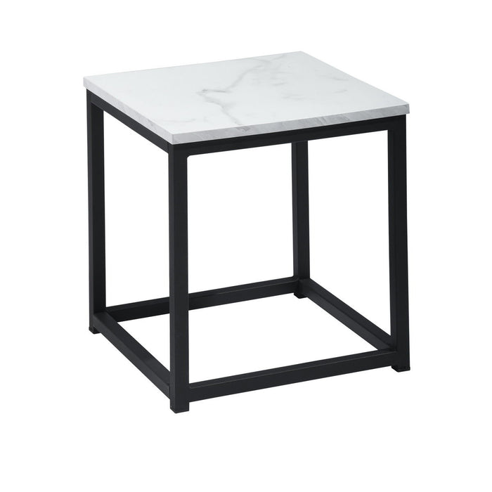 White Marble Print End Table / Side Table / Night Stand, Upgrade Version With Metal Frame Box