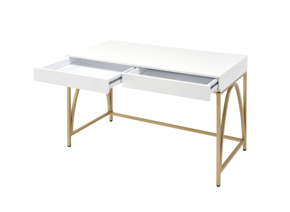 Lightmane - Vanity Desk - White High Gloss & Gold Finish Unique Piece Furniture