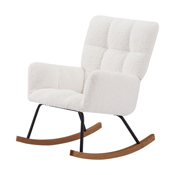 Comfy Upholstered Lounge Chair Rocking Chair With High Backrest, For Nursing Baby, Reading, Napping Off White