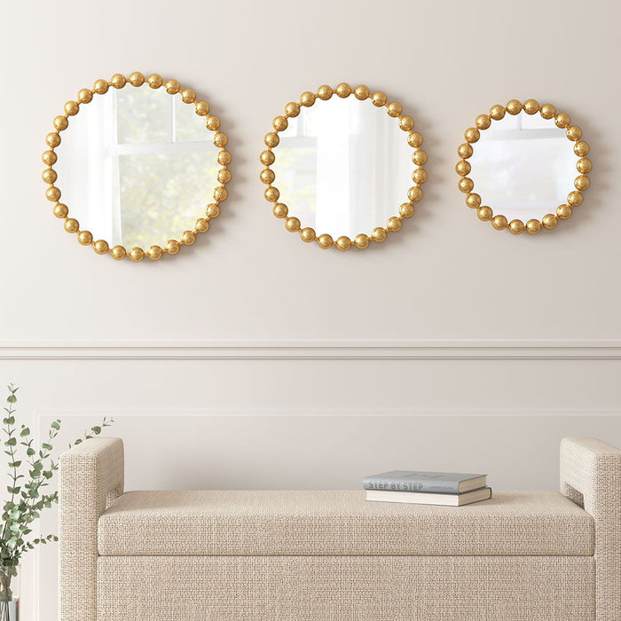 Gold Beaded Round Wall Mirror 3 Piece Set