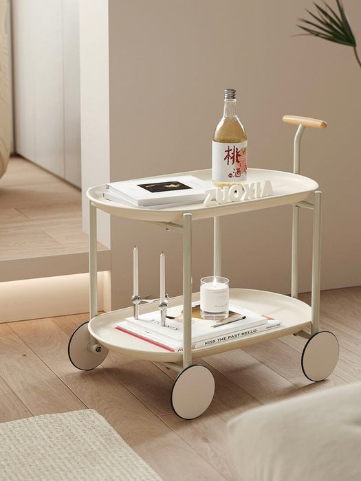 Movable Small Pushcart Inimalist Style Coffee Table Storage Cart Double - Layer Modern Sofa Side Bedroom Leisure Time