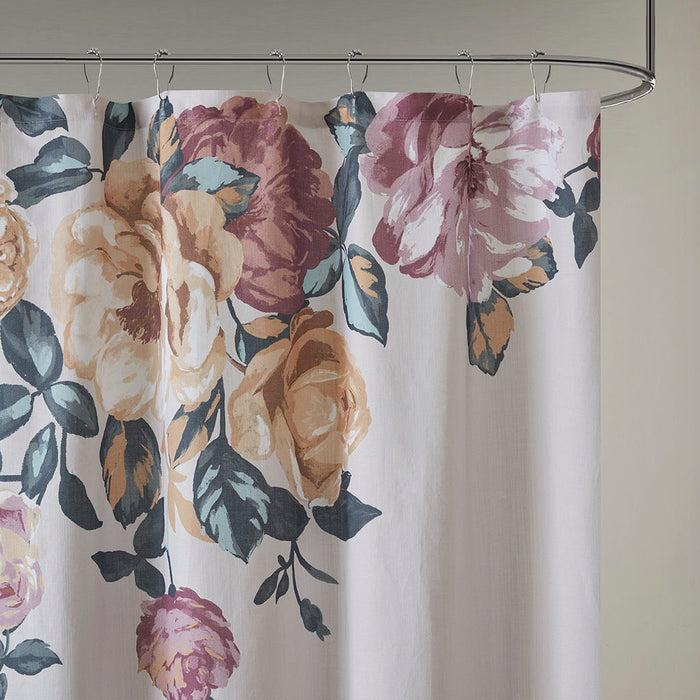 Cotton Floral Printed Shower Curtain - Ivory