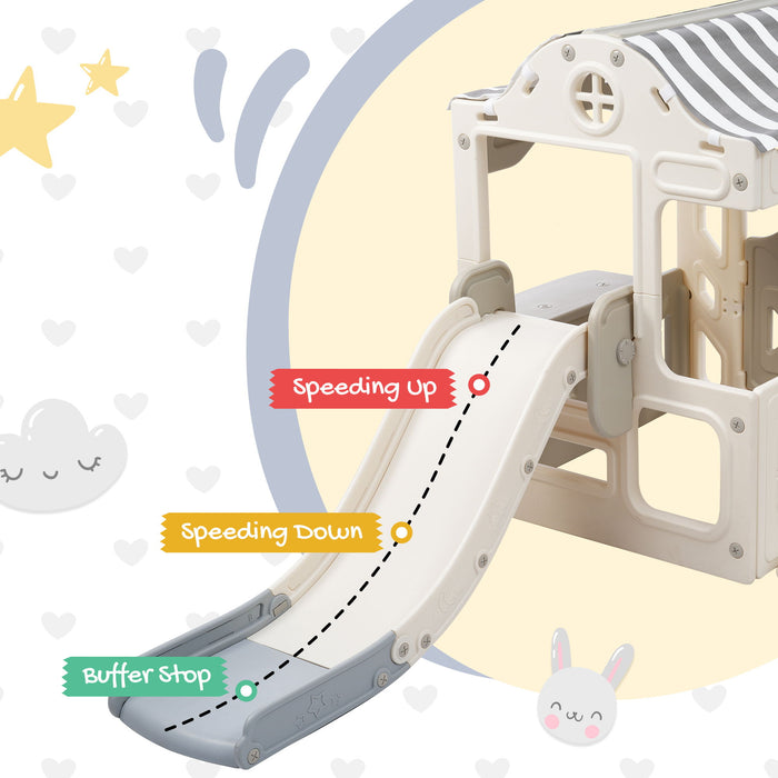 6 In 1 Toddler Slide And Swing Set, Kids Playground Climber Slide Playset With Fairy House, Freestanding Slide For Babies - Off-White / Grey