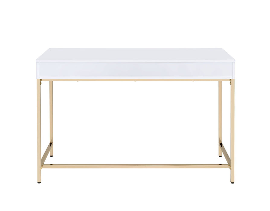Ottey - Vanity Desk - White High Gloss & Gold Finish Unique Piece Furniture